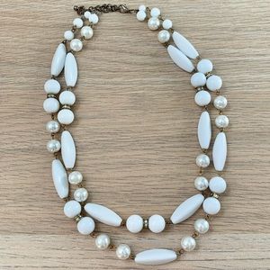 Vintage Two-Strand White and Pearl Beaded Necklace